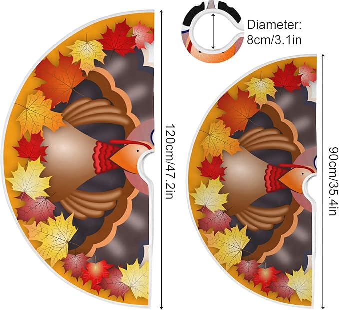 Thanksgiving Turkey Maple LeafTree Skirt, Seasonal Tree Mat Holiday Party Supplies Ornaments Indoor Outdoor Decorations for Tabletop Trees 35.4 Inches