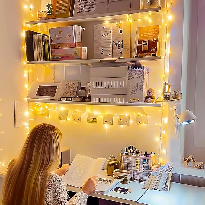 JMEXSUSS Connectable Warm White String Lights Indoor Bedroom, 8 Modes Christmas String Light Plug in Christmas Tree Lights, 33ft 100 LED Fairy Twinkle Light Outdoor for Home Garden Xmas Tree Decor