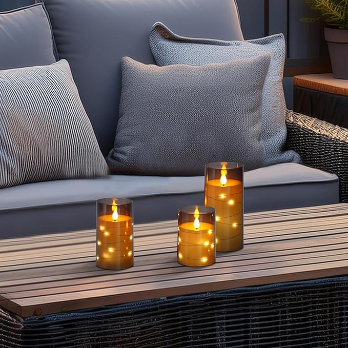 Aignis Flickering Flameless Candles Battery Operated Candles LED Candles with Remote Timer for Home/Wedding/Birthday/Holiday Decor, Grey 3D Flame Set of 3 (D3 xH4 5" 6")