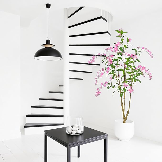 Artificial Jasmine Tree 6ft Black Flower Pot Fake Plants, Lifelike Artificial Trees with Natural - Looking Blooms, Perfect for Any Space