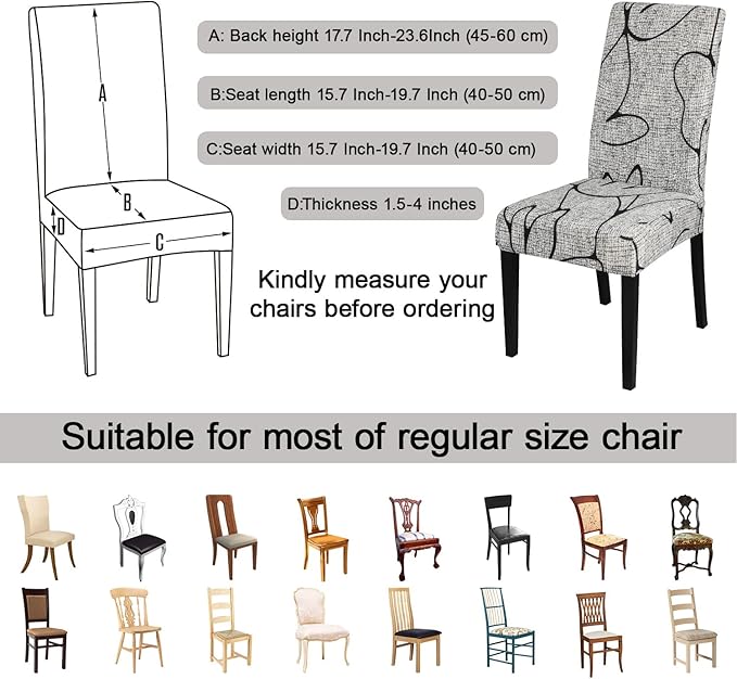 JQinHome Pattern Chair Covers for Dining Room Set of 6, High Stretch Removable Washable Parsons Chair Slipcover for Home Party Hotel Wedding Ceremony (6PCS, Lotus Gray)