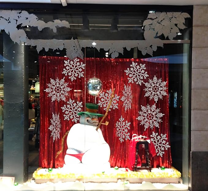 6pcs Large Silver Snowflakes Ornaments 12” Big Plastic Glitter Snowflake for Winter Indoor Outdoor Christmas Tree Window Room Decorations Giant Craft Snowflakes