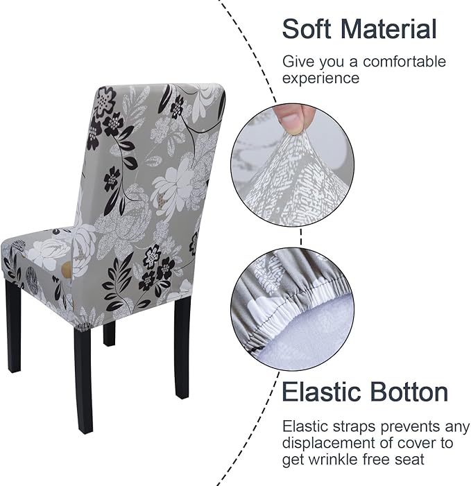 JQinHome Chair Covers for Dining Room Set of 6, High Stretch Removable Washable Parsons Chair Slipcover for Home Party Hotel Wedding Ceremony (Flower,6PCS)