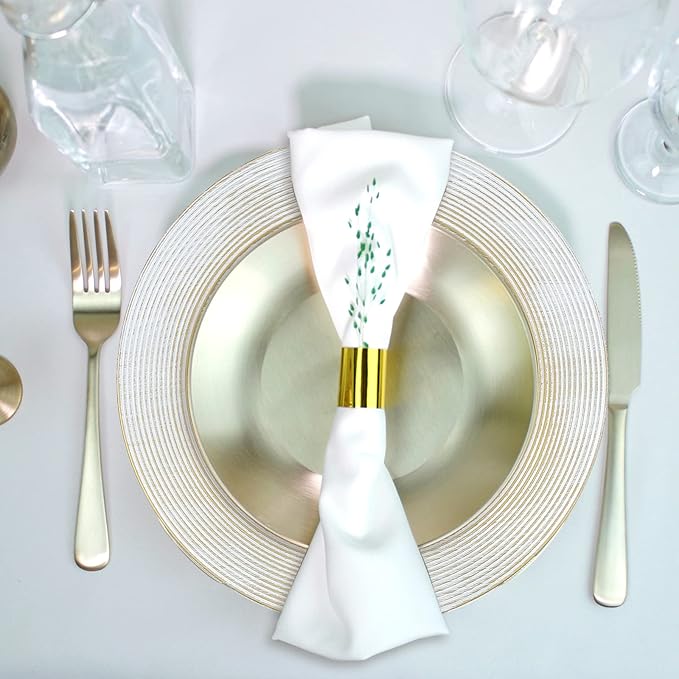 13" Round Charger Plates, 6 pack Ring Pattern Plastic Chargers for Dinner Plates, Vintage Charger Plate Set Bulk Wedding, White