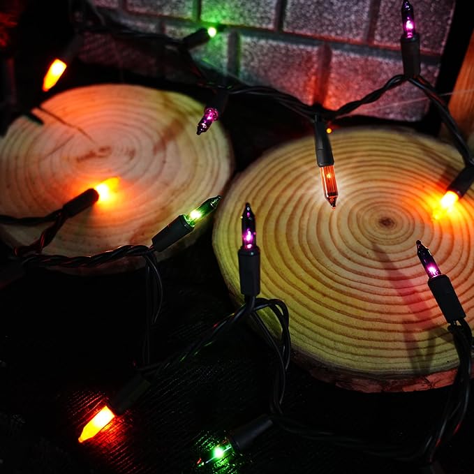 TW SHINE Purple Orange and Green Halloween Lights, 20FT 100 Count Incandescent Mini String Lights, Waterproof Halloween Decorations for Outdoor Indoor Patio Home Party Garden Yard Decor