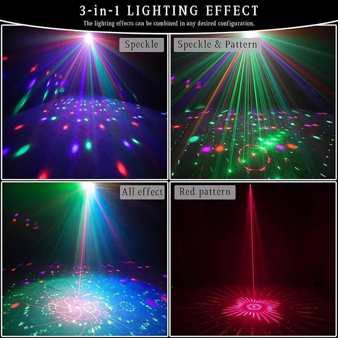 3-in-1 Disco Party Lights, LED DJ Rave Strobe Light, Sound Activated Remote Control Stage Light Projecter Dancing Lights for Wedding Birthday Christmas Holiday Music Show Dance (8.46“*4.52”*5.3“)