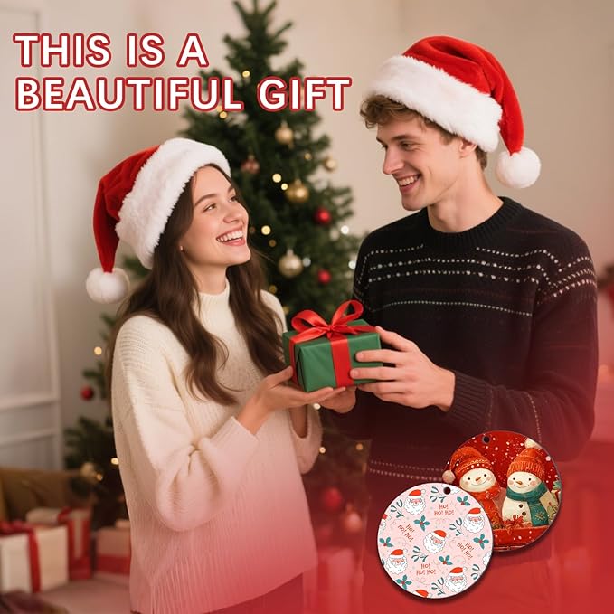 50 PCS Sublimation Ornament Blanks Double Sided MDF Sublimation Christmas Ornaments Blanks Bulk for Christmas Tree Decor Halloween Day DIY Crafts with Red Ribbon 2.75 inch