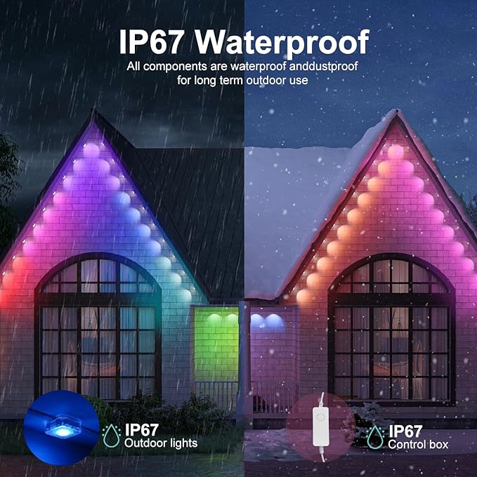 Permanent Outdoor Lights,Intelligent RGB+IC Outdoor Lights with a Wide Range of Scene Modes, IP67 Waterproof for Christmas Decorations,with App/Remote Control (100FT)