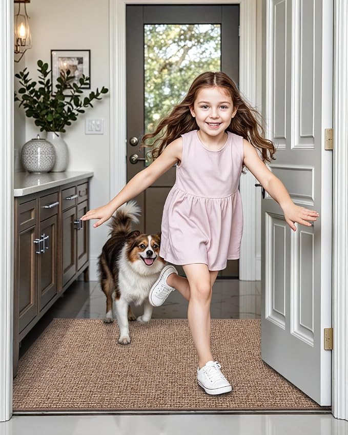 LUMI Indoor Door Mat 36"x59", Ultra Thin Low Profile Non-Slip Doormat for Home Entrance, Absorbent & Stain-Resistant Welcome Mats, Washable Entryway Mat for Front Door, Patio, Porch, Camel