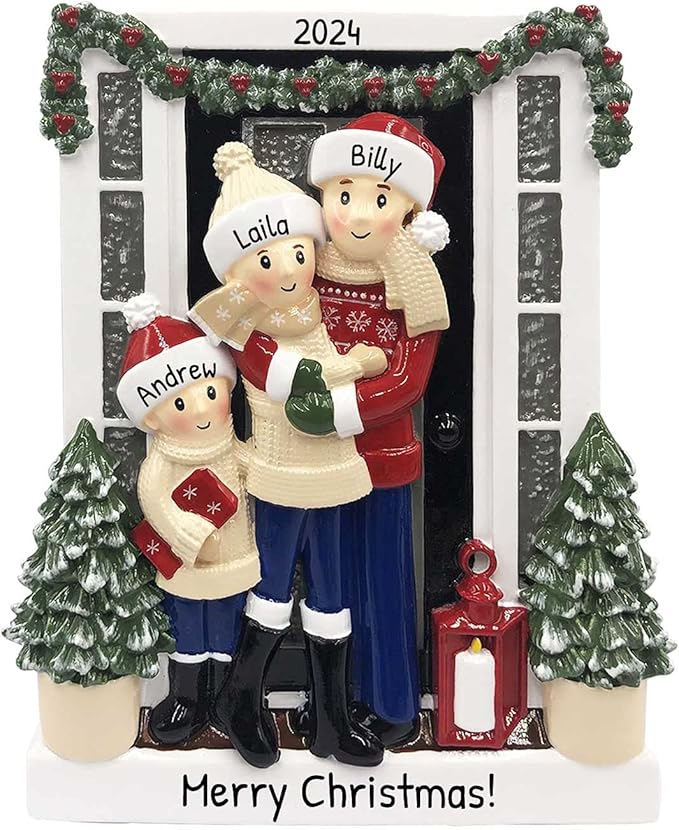 3D Welcoming Family of 3 Christmas Ornament 2025 Personalized Family Christmas Ornaments 2025 | Doorway Home Keepsake Personalized Tree Ornaments Customizable Gifts Winter Sweaters of Three Ornament
