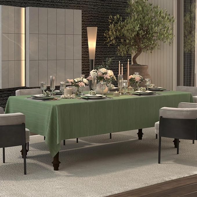Sage Green Table Cloth 72 x 54 Inch, Spillproof Waterproof Tablecloth, Boho Thick Soft Dining Table Cover for Farmhouse, Wedding, Party, Buffet, Outdoor - Rectangular, Spring/Summer