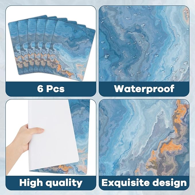 Marble Placemats Set of 6 Blue Marbles Plastic Table Mats Marble Theme Place Mats Wipe Clean Washable Holiday Table Decoration for Indoor Outdoor Party Kitchen Dining