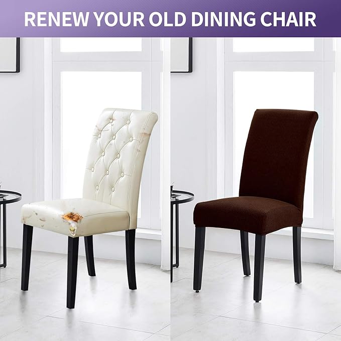 Joccun Chair Covers for Dining Room Set of 4,Dining Chair Slipcovers Stretch Dining Room Chair Covers Seat Protector,Washable Parsons Chair Cover for Home,Hotel(Chocolate,4 Pack)