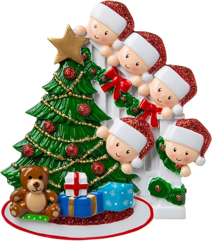 3D Peeking Family of 5 Ornament 2025 Personalized Family Christmas Ornaments 2025 | Staircase Personalized Tree Ornaments for Grandchildren, Siblings & Grandkids Xmas Tree with Gifts of Five Ornament