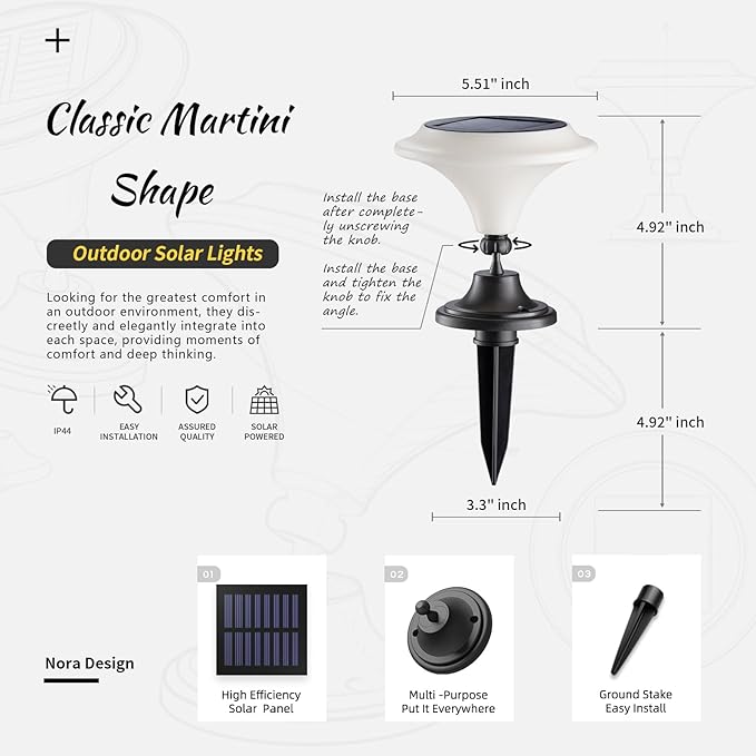 Solar Table Lights Outdoor, 6 Pack Classic Martini-Shaped Lanterns with Base & Ground Stakes, Waterproof LED Solar Powered Decorative Lights for Patio Table Garden Path (Warm White)