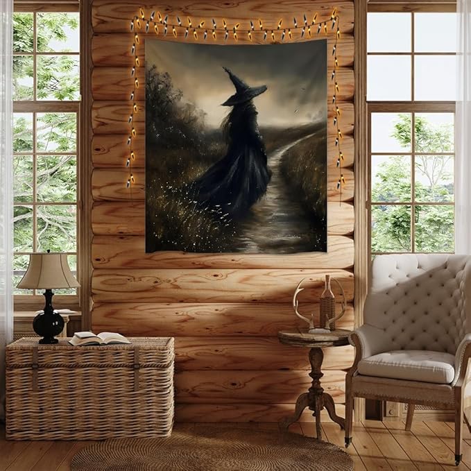 Mystic Gothic Tapestry Witchy Halloween Decor Vintage Dark Academia Bedroom Tapestries Retro Art Aesthetic Wall Tapestry for Bedroom Dorm Living Room white