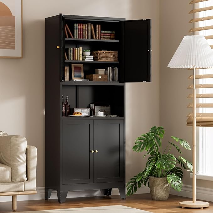69" Tall Kitchen Pantry Cabinet, Metal Storage Cabinet with 4 Doors and Adjustbale Shelves, Freestanding Cupboards for Dining Room, Living Room, Bathroom