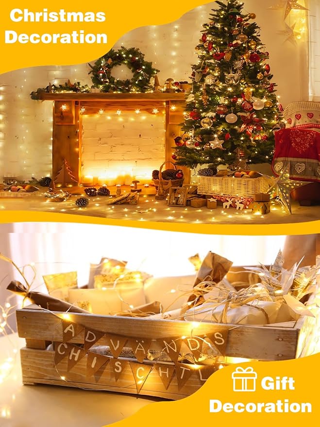 6 Pack 60LED Battery Operated Fairy Lights with Remote, 8 Modes LED String Lights with Timer, Dimmable, Memory Function, Waterproof Twinkle Fairy Lights for Outdoor Indoor Christmas Decor(Warm White)