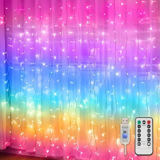 suddus Curtain Lights for Bedroom, 192 Led 8.3ft x 5.25ft Hanging String Lights Outdoor, Fairy Curtain Lights for Backdrop, Window, Wall, Wedding, Party, Garden, Porch, Birthday Decor Multicolor
