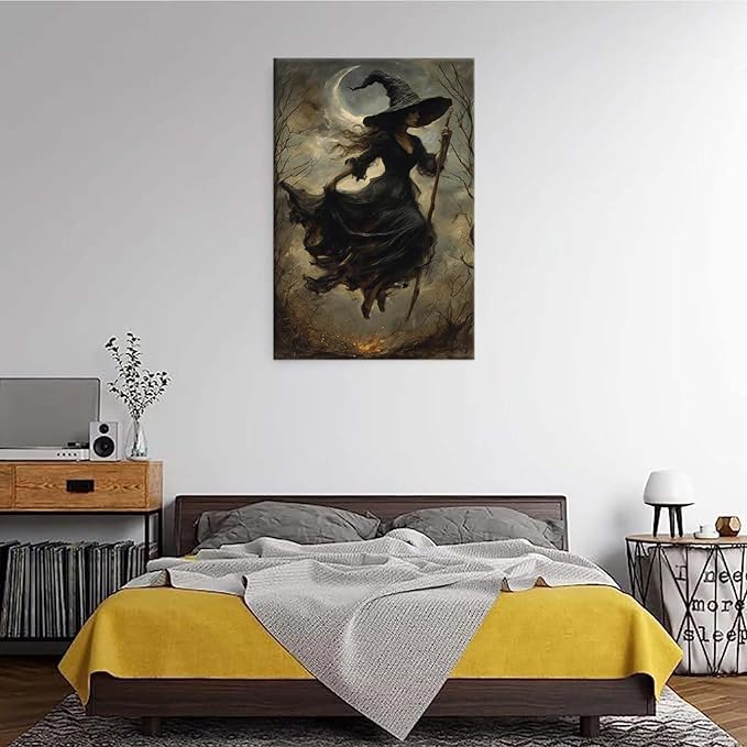 JFHCQJPK Witch in the Forest Halloween Print Wall Art Poster Witch Decor Vintage Print Dark College Wall Art Victorian Gothic Room Decor Canvas Wall Print8x12in Frameless