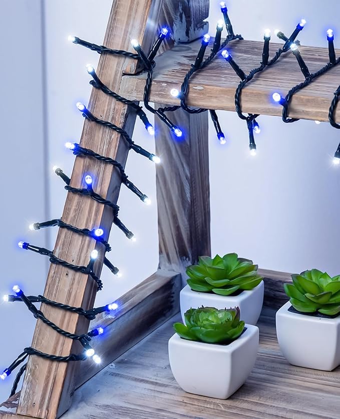 80FT 240 LED Christmas Lights Outdoor, Plug in Christmas Tree Lights Waterproof, 8 Modes & Timer, Connectable Green Wire String Light for Indoor Home Garden Party Holiday Decorations, Blue White