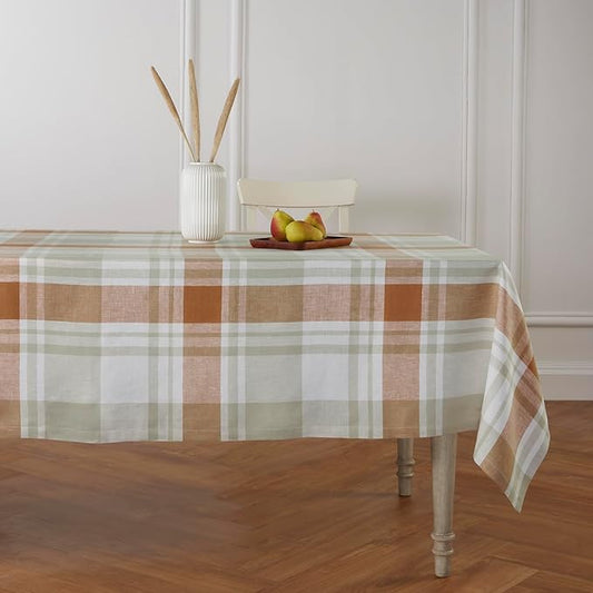 Solino Home Linen Plaid Tablecloth 54 x 86 Inch - 100% Pure Linen Fall Harvest Table Cloth for Rectangle Tables - Machine Washable Tablecloth for Autumn, Halloween, Thanksgiving