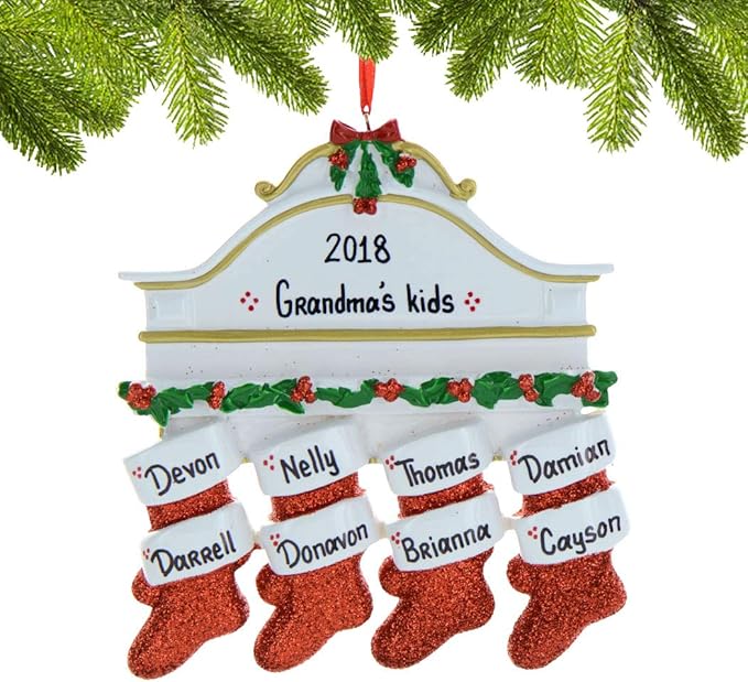 3D White Mantle Family of 8 Christmas Ornament 2025 Personalized Family Christmas Ornaments 2025 | Garland Fireplace Personalized Tree Ornaments Customizable Gifts Red Stockings of Eight Ornament