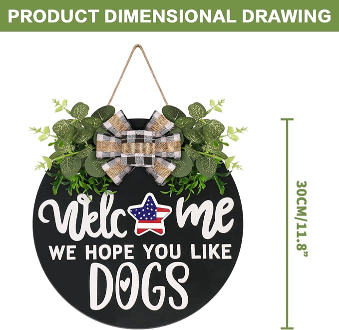 Interchangeable Wooden Seasonal Welcome Sign, Rustic Round Dogs Sign Front Door Wreaths for Home/Wall/Porch Decor, for Easter Spring Summer Fall Halloween Christmas All Season Decorations