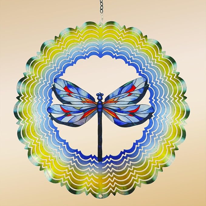 Wind Spinners Outdoor Dragonfly Decorations - Birthday Gifts for Women Mom Grandma, Hanging Wind Spinner 12 inch 3D Wind Sculptures for Garden Decor for Outside, Patio, Yard, Outdoor