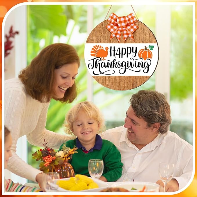 Fall Wreaths for Front Door Happy Thanksgiving Turkey Wooden Hanging Sign Fall Welcome Wreaths with Bow Turkey Farmhouse Wall Decoration for Home Autumn Harvest Front Porch Decor