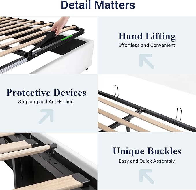 Allewie Full Size Velvet Lift Up Storage Bed, Modern Wingback Headboard, Hydraulic Support, No Box Spring Needed, White