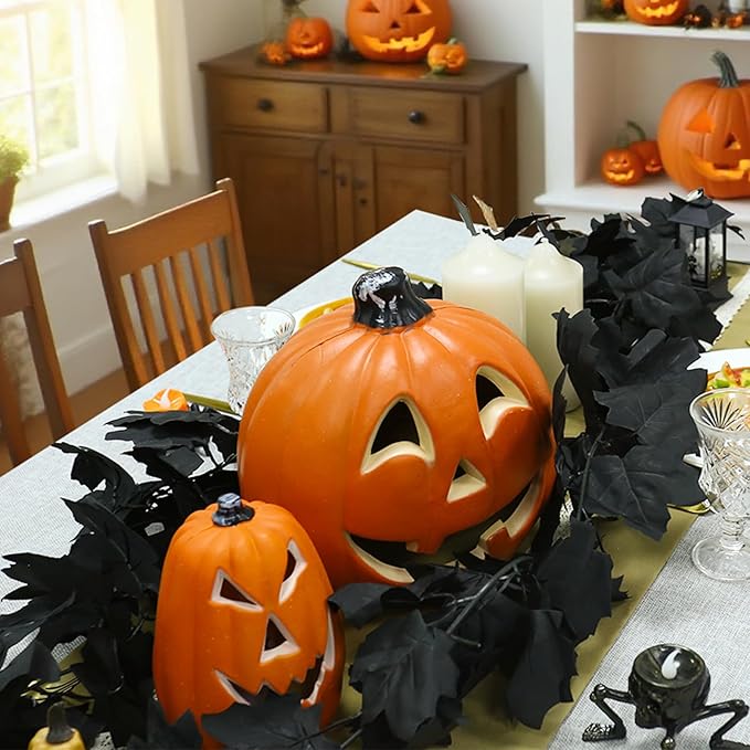 Joyhalo 4 Pack Halloween Garland, 5.7FT Black Maple Leaf Garland Halloween Decor, Spooky Black Leaves Vines Outdoor for Mantle, Home, Office, Stair Railing, Door Frame, Fireplace and Fall Decorations