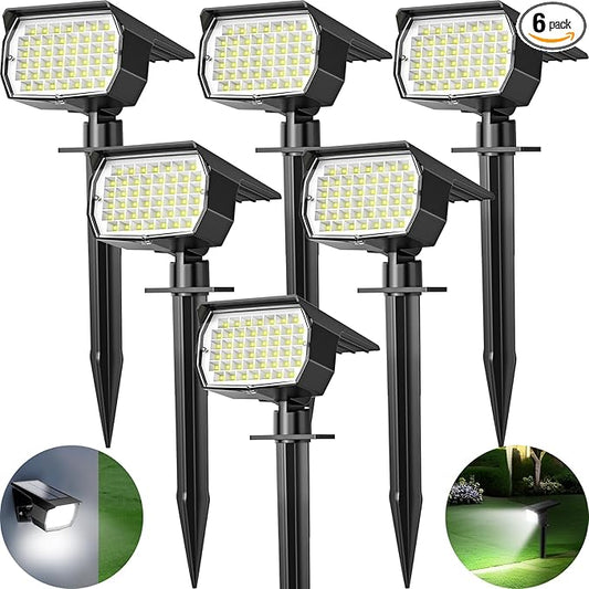 Solar Spot Lights Outdoor 6 Pack, [46 LED/3 Modes] Solar Landscape Spotlights Waterproof, 2-in-1 Auto On/Off Solar Powered Lights for Outside Yard Garden Wall Pathway(Cool White)