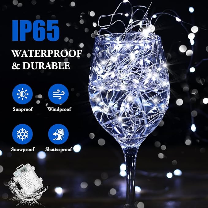 4 Pack 100 LED Fairy Lights Battery Operated with Timer & Remote, 33FT Waterproof Twinkle Lights Indoor Outdoor, Fairy String lights for Bedroom Classroom DIY Wedding Christmas Decorations, Cool White