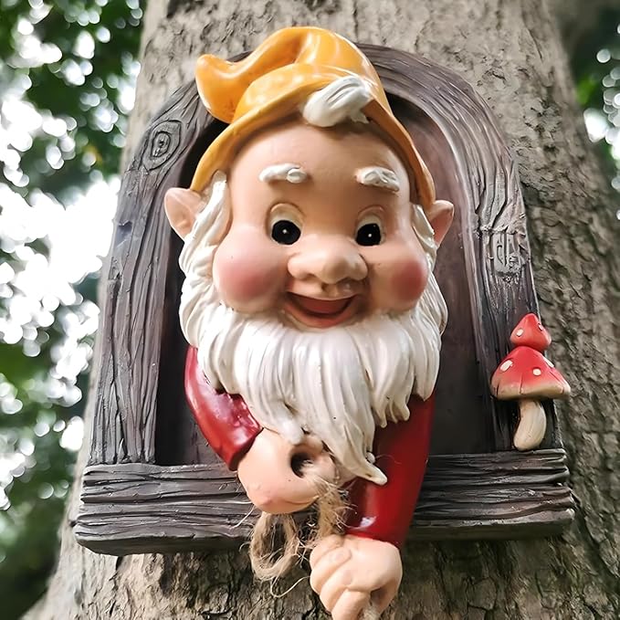 Climbing Gnomes Tree Faces Decor Outdoor for Yard, Adorable Gnome Elf Out Hugger Fairy Door Statue for Tree, Funny Garden Gnome Peeker Sculpture Yard Patio Art