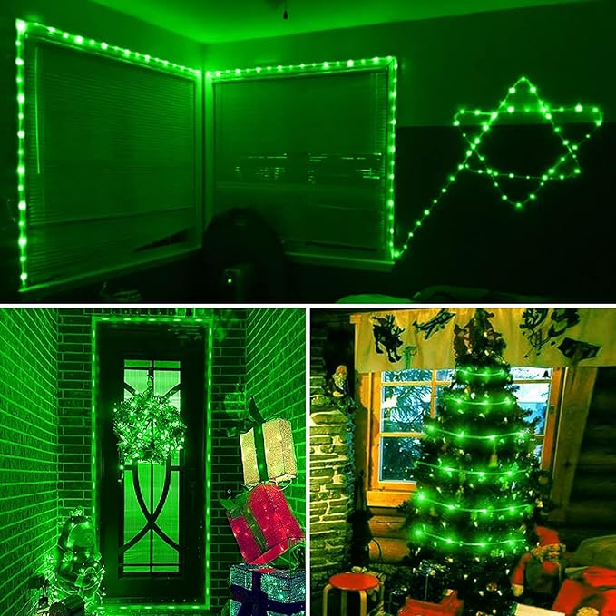 YEGUO 2 Packs Each 33ft 100 LED Solar Rope Lights Outdoor Waterproof, Green String Lights for Outside, 8 Modes Fairy Lights in Clear Thin Tube for Camping Fence Patio Garden Trampoline Deck