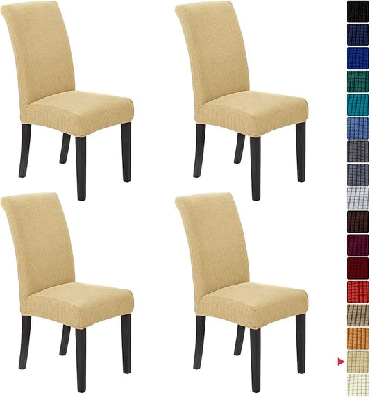 Howhic Stretch Chair Covers for Dining Room Set of 4, Removable Washable Dining Room Chair Covers, Dining Chair Slipcovers Seat Protector, Great Decoration for Home and Banquet (Champagne, 4 Pack)