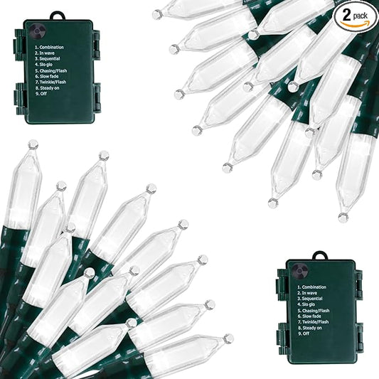 Battery Operated Christmas Lights 2 Pack 18 Feet 50 LED Clear Mini String Lights with 8 Modes Waterproof Tree Lights for Xmas Outdoor Indoor Holiday Party Garden Decor, Pure White