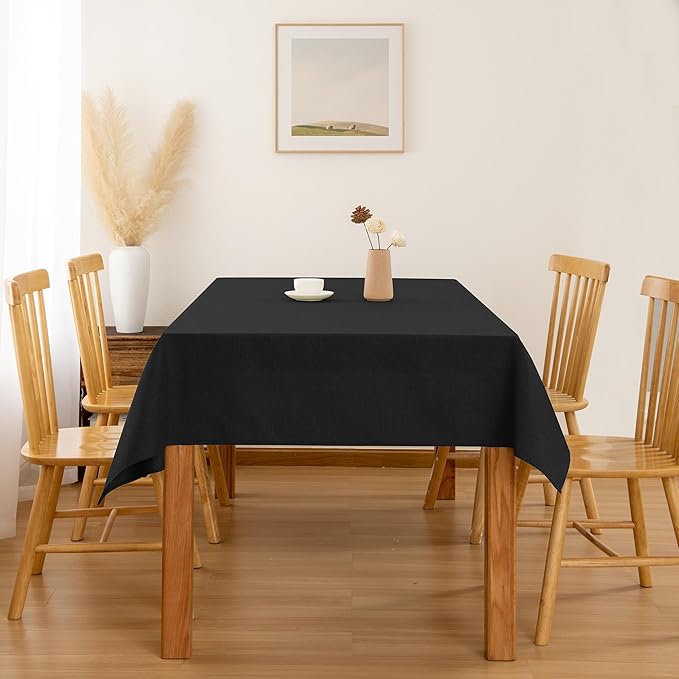 Hiasan Faux Linen Rectangle Tablecloth - Wrinkle and Stain Resistant Washable Table Cloth for Kitchen Dining Room Holiday Table Cover for Dinner, Black, 60 x 140 Inch