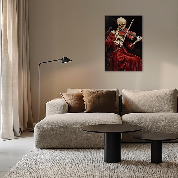 OAAPITI Gothic Skull Violinist Wall Art Macabre Musician Canvas Print Edgy Dark Art Vintage Halloween Decoration for Living Room Bedroom Home Wall Decor(Artwork-9,28"x42")