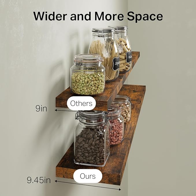 BAYKA Floating Shelves, 48 inches Long Wall Mounted Rustic Wood Shelves for Bathroom, Bedroom, Living Room, Kitchen, Office, Hanging Shelf for Books/Storage/Decor(Rustic Brown,Set of 2)