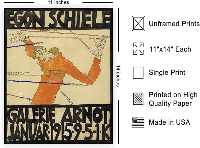 Poster Master Vintage Painting Poster - Retro Expressionism Print - Self Portrait as the Martyred St Sebastian - 11x14 UNFRAMED Wall Art - Gift for Artist, Friend - Wall Decor for Home, Office