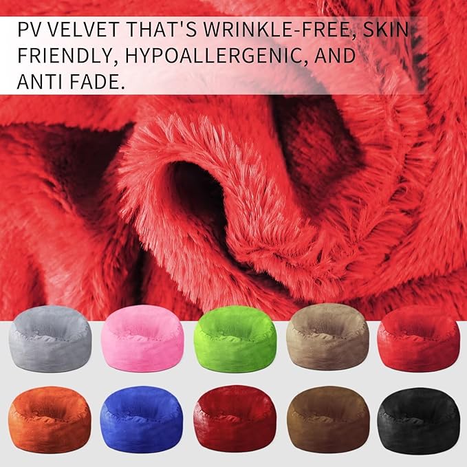 Bean Bag Chair for Adults 4FT,Soft Removable Cover for Teens/Girls Bedroom,Fluffy Giant Round Floor Beanbag Lounger Chairs (No Filler,Big Red)