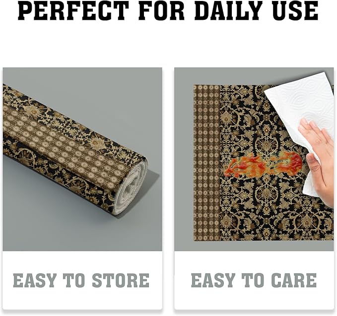 Brown Antique Placemats Set of 4 Vintage Floral Block Print Washable Non-Slip Heat Resistant Place Mats 12x18 Inch Retro Turkish Linen Table Mats for Kitchen Dining Party Decor