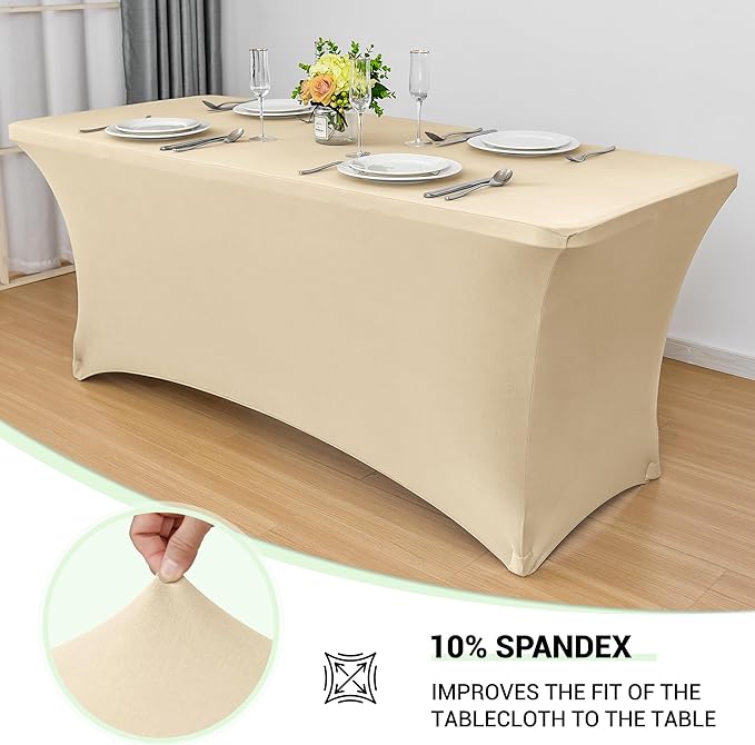 Obstal 6ft Stretch Spandex Table Cover - 4 Pack Universal Rectangular Fitted Tablecloth Protector for Wedding, Banquet and Party (Champagne, 72L x 30W x 30H Inches)