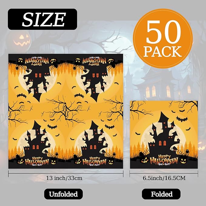 50 Pcs Halloween Napkins 6.5 x 6.5 inch, Pumpkin Bat Ghost Paper Napkins Disposable Holiday Cocktail Napkins for Dinner Bathroom Halloween Party Decorations
