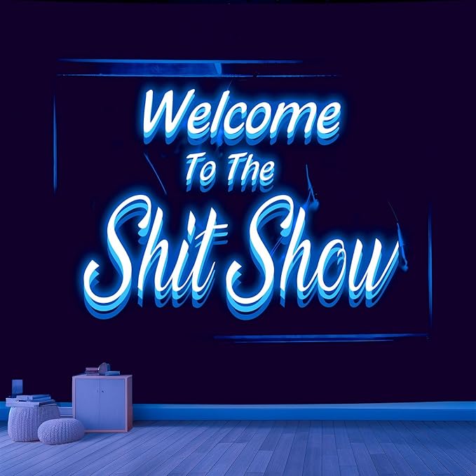 Welcome to the Shitshow Tapestry Blue Dorm Room Decor for Bedroom Wall Hanging Vintage 3D Word Art Flag Wall Tapestry for Living Room Dorm Party Decor (51 X 60 Inches)