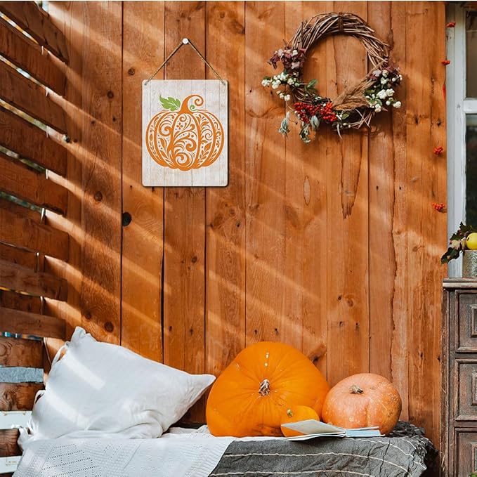 MIGUMUTU Rustic Farmhouse Fall Signs Door Wall Hanging Decor, Fall Room Home Decor, Pumpkin Decor Fall Decoration for Home, Pumpkin Sign Fall Wall Decor Decoration for Home Office 12 X 12 Inch