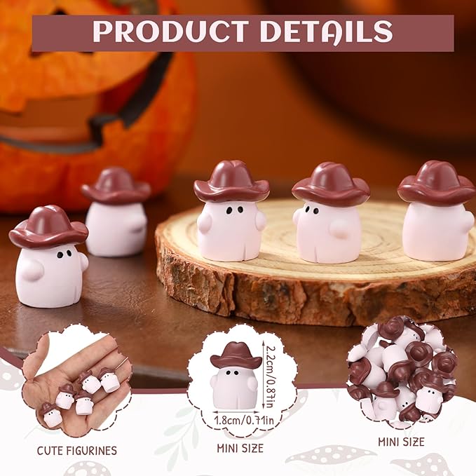50 Pcs Halloween Mini Cowboy Figurines Resin Tiny Miniature Cowboy Figures for Halloween Party Outdoor Home Garden Decoration
