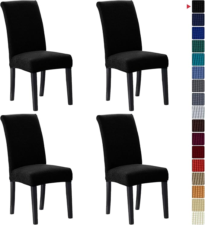 Howhic Stretch Chair Covers for Dining Room Set of 4, Removable Washable Dining Room Chair Covers, Dining Chair Slipcovers Seat Protector, Great for Home Upholstery and Banquet (Black, 4 Pack)